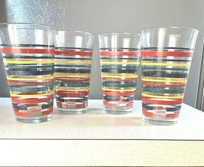$29 • Buy Vintage MCM FiestaWare Glasses 16 0z. Multicolor Striped Set Of 4