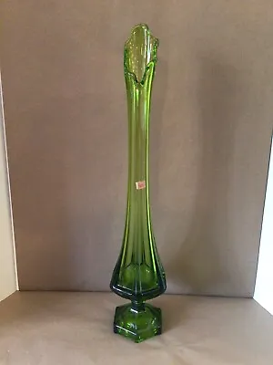 VIKING EPIC *AVOCADO GREEN* FOOT RIBBED COLUMN 24.75” SWUNG FLOOR VASE W/LABEL • $229