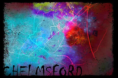 Chelmsford England United Kingdom (UK) Map  Colourboo  - Art Print Poster Gift • £69.95