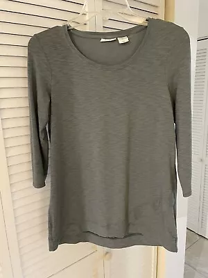 SIGRID OLSEN -3/4 SLEEVE SCOOP NECK Layered Look Stretch Tee Size S-Bluish Gray • $12