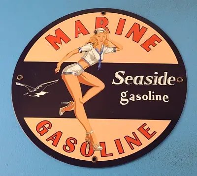 Vintage Marine Seaside Gasoline Porcelain Gas Service Seaside Pump Plate Sign • $144.47