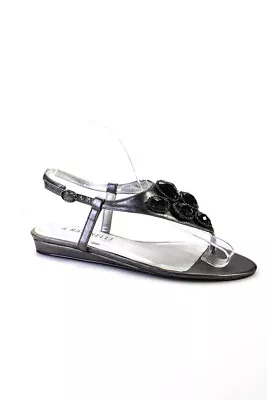 A. Marinelli Womens Metallic Leather Beaded T-Strap Sandals Gray Size 6M • $2.99