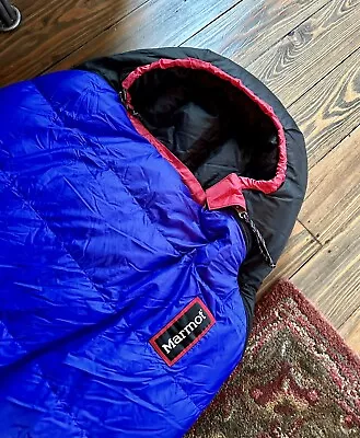 Marmot Sawtooth Blue/Black Goose Down Mummy Sleeping Bag - Reg -No Stuff Sack • $124.99