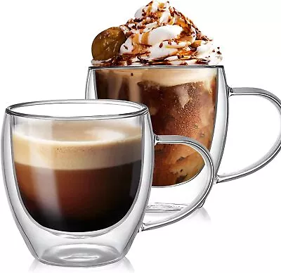 Coffee Mugs Set Of 2 Double Wall Coffee Mug 12 OZ Glass Coffee Mugs With Handle • $23.98