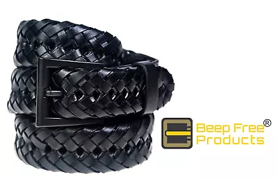 Beep Free® Black Braided 1-1/8  Leather Belt | Airport Friendly 100% Metal Free • $32