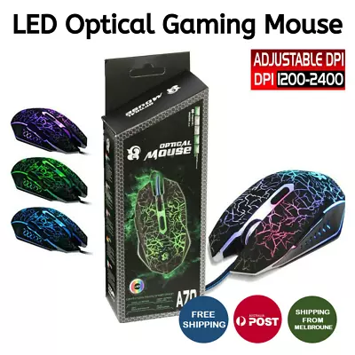 $11.49 • Buy LED Wired Game Gaming Mouse USB Optical For Mac Book PC Laptop Computer 2400DPI