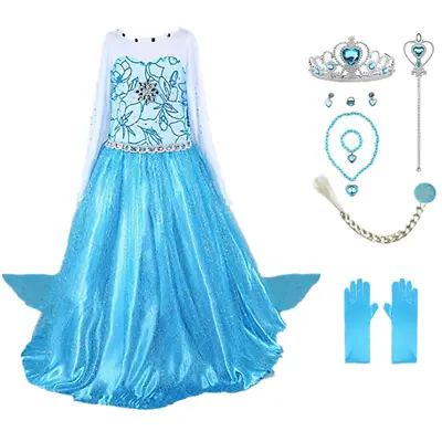 New Elsa Princess Party Girls Costume Dress With Cosplay Accessories 2-10 Y • $24.98