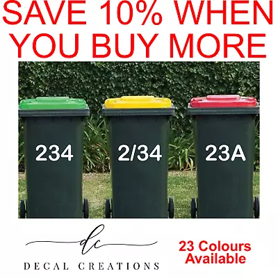 23 Colours Custom Wheelie Bin Rubbish Number House Number Vinyl Decal Sticker • $4.49