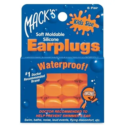 Mack's Kids Pillow Soft Earplugs 6 Pair Pack Soft Moldable Silicone  Orange • £4.99