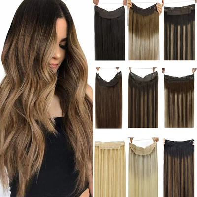 $92.69 • Buy Invisible Wire Hair Extensions 100% Remy Human Hair Straight One Piece Headband