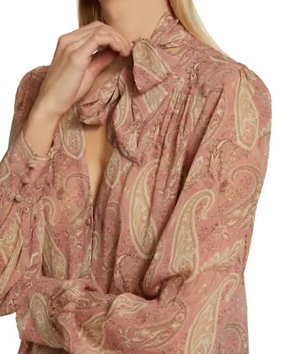 Paige Cleobelle Paisley Silk Blouse Lipstick Pink/Tan NWT $269 • $88