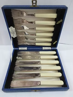 James Dixon & Sons Sheffield Boxed 12 Piece  Faux Bone Handled Knives & Forks • $125