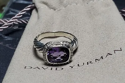 David Yurman Petite Noblesse Amethyst & Diamond Ring W/ Yurman Pouch-Size 7 • $375