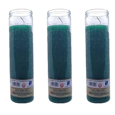 3 Green Glass Candle 7 Day Veladora Vela Verde Santeria Y Espiritual Ritual • £22.83
