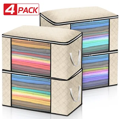 4X Underbed Clothes Storage Bags Wardrobe Cube Zipped Closet Boxes Organizer UK • £11.98