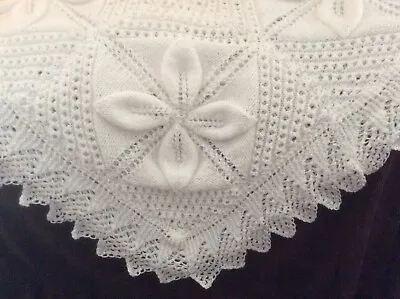 Beautiful Hand Knitted Baby Shawl In Baby Soft WHITE D.K. • £34