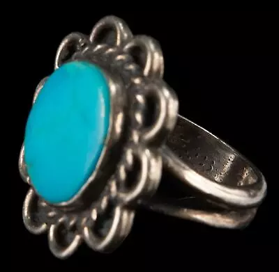 Vintage Native American Sterling Silver Turquoise & Filigree Ring 9.0 Grams • $95