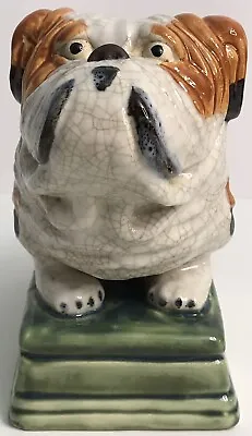 Vtg Majolica Ceramic Bulldog Dog Sitting Green Base 9” Tall Doorstop Statue (A) • $49.99