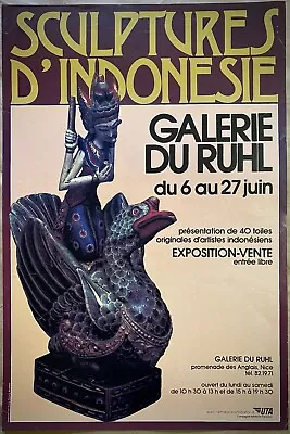 Sculptures D'Indonesie - Poster Art French - Galerie Du Ruhl - Nice - '70 • $42.97