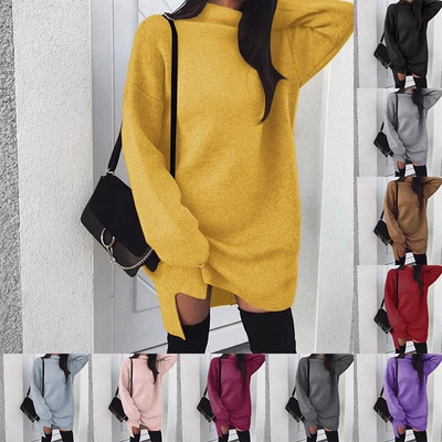 $27.58 • Buy Women Pullover Jumper Long Sleeve Sweater Dress Ladies Casual High Neck Winter