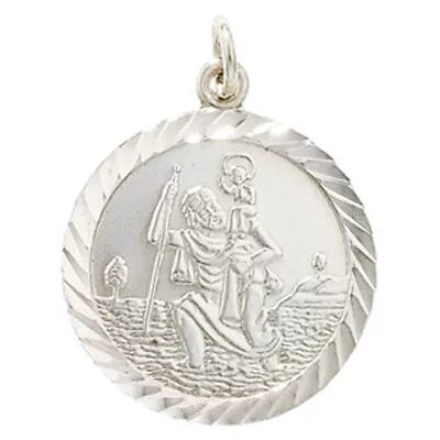 Men's Sterling Silver Round Double Sided St Christopher Pendant • £65.45