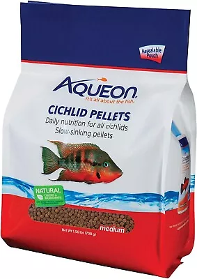 Aqueon Cichlid Slow Sinking Fish Food Pellets Veterinary Diet Medium Size 25 Oz • $13.69