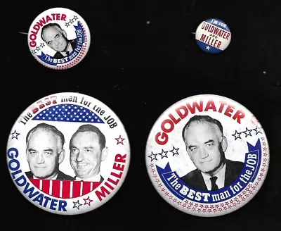 4 Original GOLDWATER-MILLER Campaign Buttons From 1964: 2 Lg. Photo Buttons • $9.99