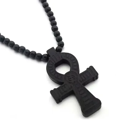 Black Egyptian Ankh Cross Pedant Necklace Wooden Jewelry For Men Ball Chain 35  • $13.96