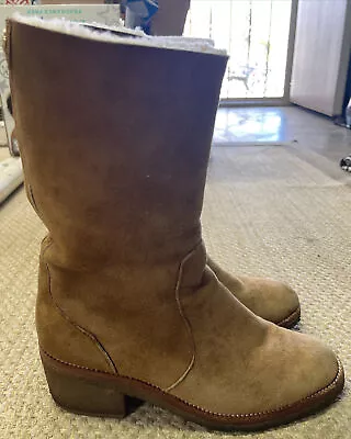 Vintage Coach Patsy Shearling Boots 5B Rubber Heel Tan Brown • $29.99