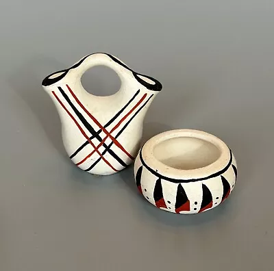 2 Pc Vtg Miniature Native American Indian Pottery Wedding Vase & Bowl/Pot Signed • $16.95