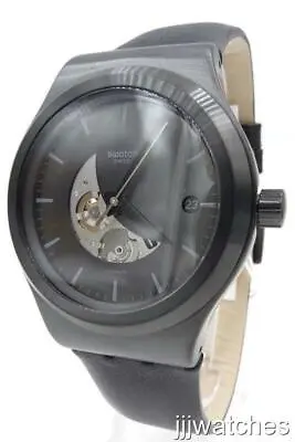 New Swiss Swatch SISTEM PILOTE Black Leather Automatic Date Watch YIB404 $270 • $205.20