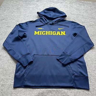 Michigan Wolverines Nike Hoodie Sweatshirt Men M Blue Pullover Fleece Polyester • $29.99