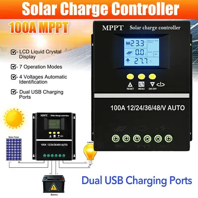 100A MPPT Solar Charge Controller 12V 24V 36V 48V PV Battery Regulator Dual USB • $38.87
