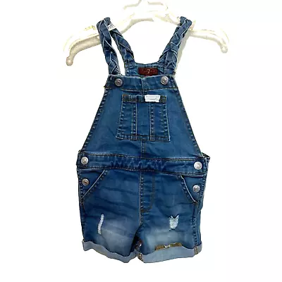 7 For All Mankind Baby Girl Overalls Cuffed Shorts Size 18 Braided Denim Blue • $8.99