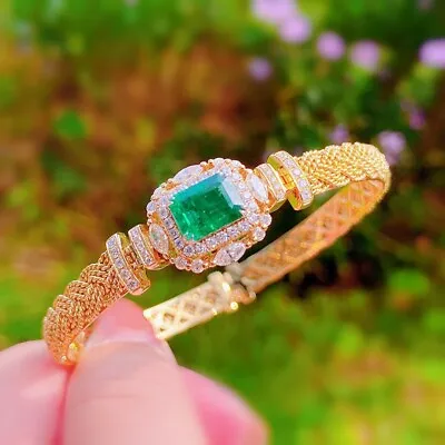 New Classical Jewelry Neon Green Citrine Gems Women Girls Bangle Bracelets Gold • $13.89