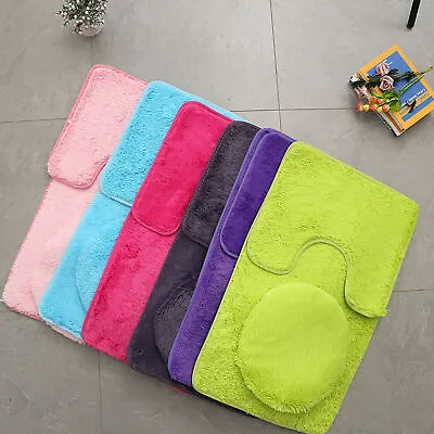 3Pcs Bathroom Mat Set Fluffy Hairs Bath Carpets Toilet Lid Cover Rugs Kit AU • $20.50