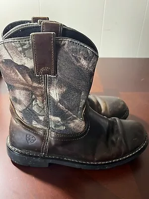 Boys Ariat Cowboy Boots Camo Leather Size US 5 EU 36.5 • $20.79