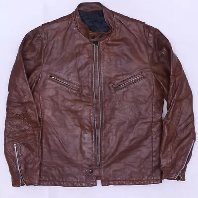 C5509 VTG Men's Café Racer Brown Biker Leather Jacket Size 40 • $39.99