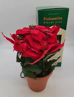 Vintage Poinsettia Lighted Lamp Christmas Night Light In Original Box 14  • $22