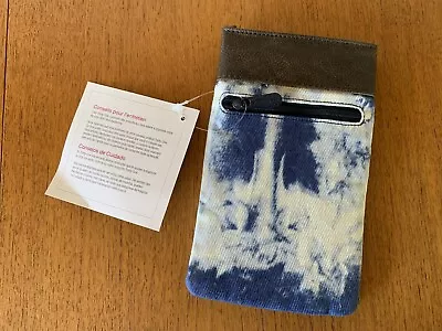 NWT Thirty One Blue Tie Dye Acid Wash Eye Glass Holder Pouch Leather Trim • £12.64