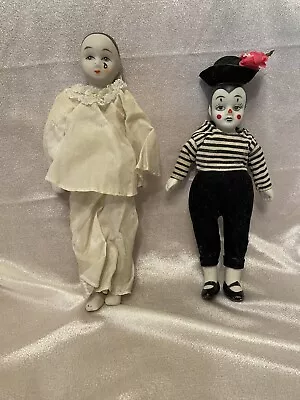 2 Vintage Porcelain Mime Dolls 8” & 8.5” • $28.95