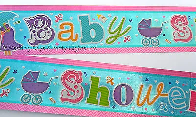 9ft Sparkly Foil Baby Shower Banner Boy Girl Party Wall Door Decor Pram + Dummy • £1.89