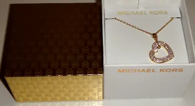 Michael Kors Long Yellow Gold Necklace Crystals Pave Heart MKJ6381710 + MK BOX • $67.49