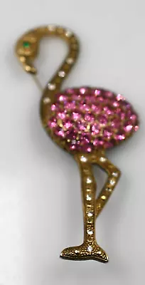 Vintage Gold Tone Pink & Clear Rs Flamingo Brooch Pin Missing 1 Small Stone • $9.50