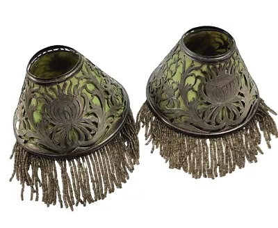 Pair Of Sterling Silver Lamp Shades By Gorham 1175 L Fringe Beaded Art Nouveau • $365