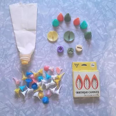 Lot Of 46 Vintage Plastic Birthday Candle Holders Flowers Cake Decorations  • $14