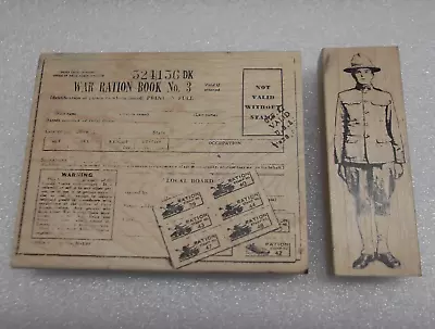 (2) Rare WWI SOLDIER & WAR RATION BOOK  Rubber Stamps RIVER CITY RUBBER WORKS • $23.99