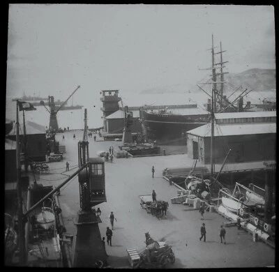 £15 • Buy Magic Lantern Slide WELLINGTON WHARVES C1910 PHOTO NEW ZEALAND SHIPS