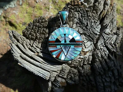 Turquoise Mother Of Pearl Micro Inlay Sterling Silver 925 Unisex Pendant NEW W15 • $94.95