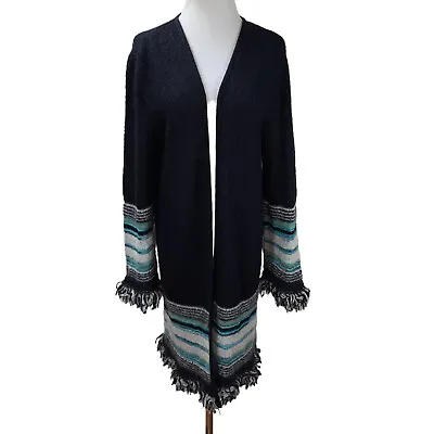 $465 • Buy Vintage MISSONI Fringe Trim Long Wool Mohair Sweater Coat IT46 Sz M - L Cardigan